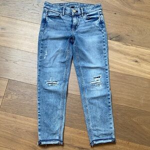 WHBM Mid-rise Distressed Cropped Girlfriend Everyday Soft Blue Jeans